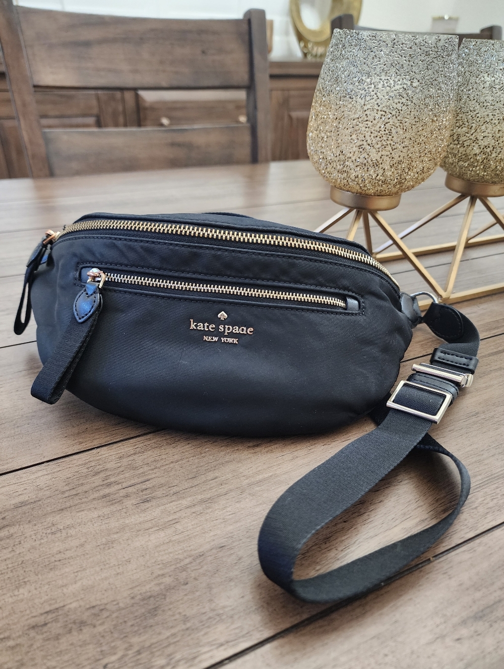 kate spade New York Black Nylon Belt Bag with Gold Hardware